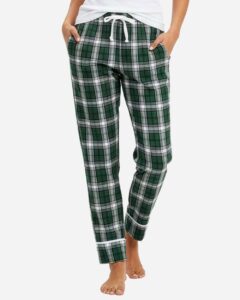 Boxercraft BW6603 Women’s Cuff Flannel Pants – Green/ White Plaid (on model)