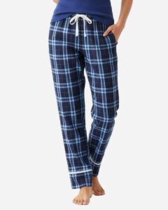 Boxercraft BW6603 Women’s Cuff Flannel Pants – Navy/ Columbia Plaid (on model)