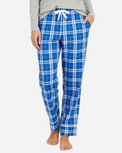 Boxercraft BW6603 Women’s Cuff Flannel Pants – Royal/ Silver Plaid (on model)