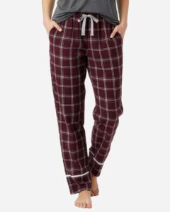 Boxercraft BW6603 Women’s Cuff Flannel Pants – Varsity Maroon Oxford Plaid (on model)
