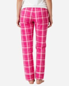 Boxercraft BW6603 Women’s Cuff Flannel Pants – Pink Carnegie Plaid (on model back)