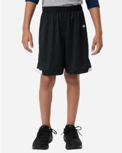 Badger 2301 Youth On The Rise Shorts – Black/ White (on model)