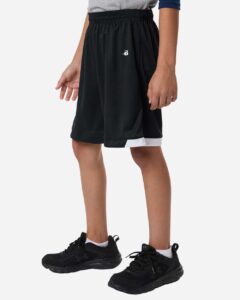 Badger 2301 Youth On The Rise Shorts – Black/ White (on model side)