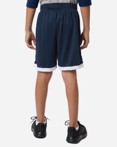 Badger 2301 Youth On The Rise Shorts – Navy/ White (on model back)