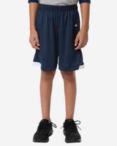 Badger 2301 Youth On The Rise Shorts – Navy/ White (on model)