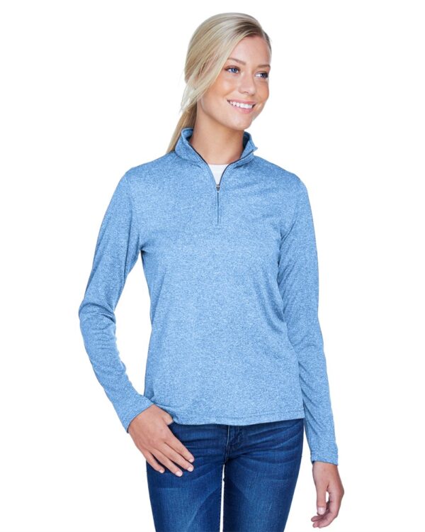 UltraClub Women’s Cool & Dry Heathered Performance Quarter-Zip Pullover