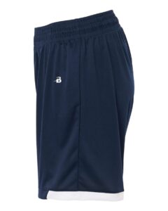 Badger 7101 Men’s On The Rise Shorts – Navy/ White (side)