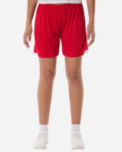Badger 7102 Women’s On The Rise Shorts – Red/ White (on model)