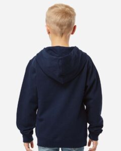 Independent Trading Co. SS4001YZ Youth Midweight Full-Zip Hooded Sweatshirt – Classic Navy (on model back)