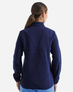 Onna NN802 Women’s Agility Panelled Fleece Full-Zip Jacket – Action Navy (on model back)