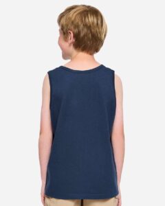 LAT 6123 Youth Fine Jersey Tank – Denim (on model back)