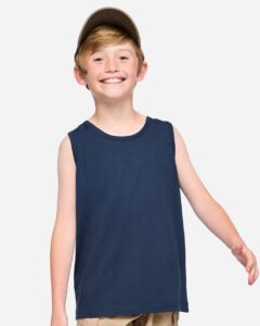 LAT 6123 Youth Fine Jersey Tank – Denim (on model)