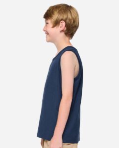 LAT 6123 Youth Fine Jersey Tank – Denim (on model side)