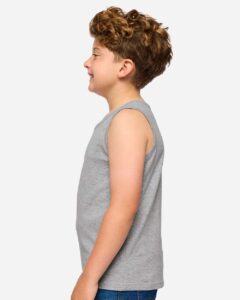 LAT 6123 Youth Fine Jersey Tank – Heather (on model side)