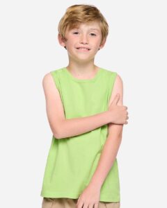 LAT 6123 Youth Fine Jersey Tank – Key Lime (on model)