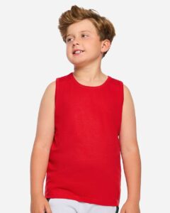 LAT 6123 Youth Fine Jersey Tank – Red (on model)