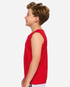 LAT 6123 Youth Fine Jersey Tank – Red (on model side)