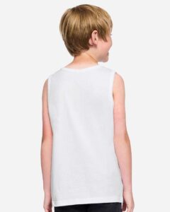 LAT 6123 Youth Fine Jersey Tank – White (on model back)