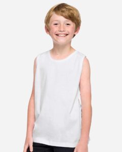 LAT 6123 Youth Fine Jersey Tank – White (on model)