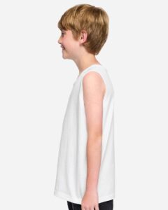 LAT 6123 Youth Fine Jersey Tank – White (on model side)