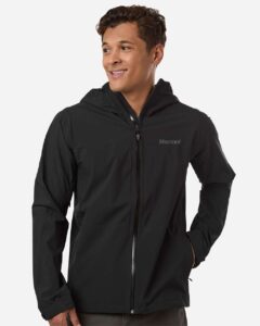 Marmot M16738 Men’s PreCip Evo Flex Hooded Jacket – Black (on model)