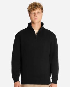 Lane Seven LS14014 Unisex Premium Quarter-Zip Pullover – Black (on model)
