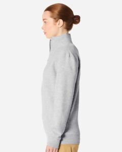 Lane Seven LS14014 Unisex Premium Quarter-Zip Pullover – Heather Grey (on model side)