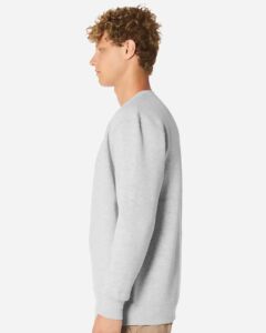 Lane Seven LS19004 Unisex Heavyweight Crewneck Sweatshirt – Heather Grey (on model side)
