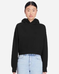 Lane Seven LS88001 Women’s Relaxed Cropped Hoodie Sweatshirt – Black (on model)