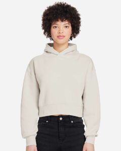 Lane Seven LS88001 Women’s Relaxed Cropped Hoodie Sweatshirt – Bone (on model)