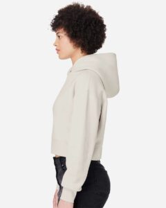 Lane Seven LS88001 Women’s Relaxed Cropped Hoodie Sweatshirt – Bone (on model side)