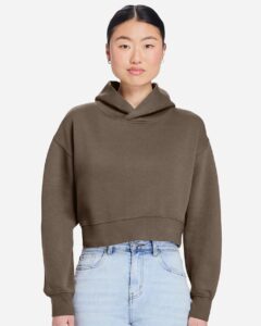 Lane Seven LS88001 Women’s Relaxed Cropped Hoodie Sweatshirt – Coffee (on model)