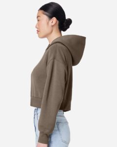 Lane Seven LS88001 Women’s Relaxed Cropped Hoodie Sweatshirt – Coffee (on model side)