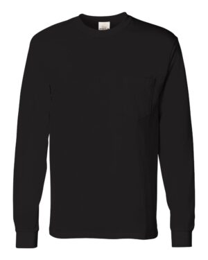 Hanes 5596 Unisex Authentic Long Sleeve Pocket T-Shirt – Black