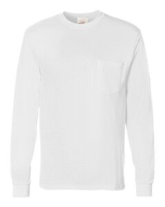 Hanes 5596 Unisex Authentic Long Sleeve Pocket T-Shirt – White
