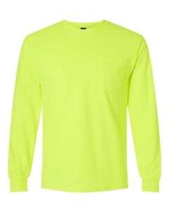 Gildan 2410 Unisex Ultra Cotton® Long Sleeve Pocket T-Shirt – Safety Green