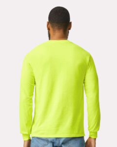 Gildan 2410 Unisex Ultra Cotton® Long Sleeve Pocket T-Shirt – Safety Green (on model back)