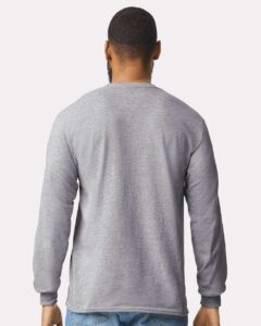Gildan 2410 Unisex Ultra Cotton® Long Sleeve Pocket T-Shirt – Sport Grey (on model back)