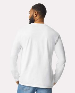 Gildan 2410 Unisex Ultra Cotton® Long Sleeve Pocket T-Shirt – White (on model back)