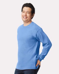 Gildan 2400 Unisex Ultra Cotton® Long Sleeve T-Shirt – Carolina Blue (on model side)