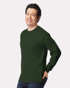 Gildan 2400 Unisex Ultra Cotton® Long Sleeve T-Shirt – Forest Green (on model side)