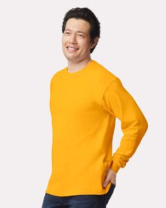 Gildan 2400 Unisex Ultra Cotton® Long Sleeve T-Shirt – Gold (on model side)