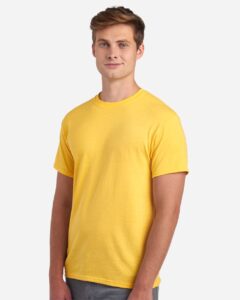 JERZEES 29MR Unisex Dri-Power® 50/50 T-Shirt – Island Yellow (on model side)
