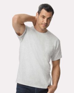 Gildan 2300 Unisex Ultra Cotton® Pocket T-Shirt – Ash (on model)