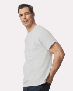 Gildan 2300 Unisex Ultra Cotton® Pocket T-Shirt – Ash (on model side)