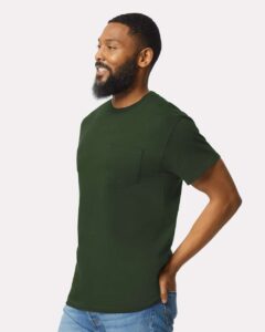 Gildan 2300 Unisex Ultra Cotton® Pocket T-Shirt – Forest Green (on model side)