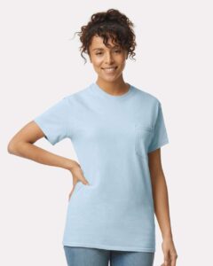 Gildan 2300 Unisex Ultra Cotton® Pocket T-Shirt – Light Blue (on model)