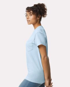 Gildan 2300 Unisex Ultra Cotton® Pocket T-Shirt – Light Blue (on model side)