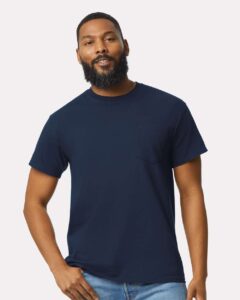 Gildan 2300 Unisex Ultra Cotton® Pocket T-Shirt – Navy (on model)