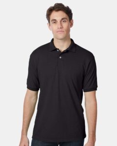 Hanes 054X Unisex EcoSmart® Jersey Polo – Black (on model)
